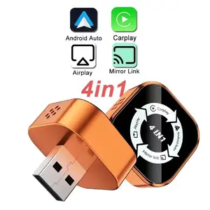 Upgrade 4-In-1 Carplay Wireless Adapter, Compatible with iPhone/android, Fast Connection, Hands-Free Call, Airplay, Mirror Link, Bluetooth-compatible 5.0