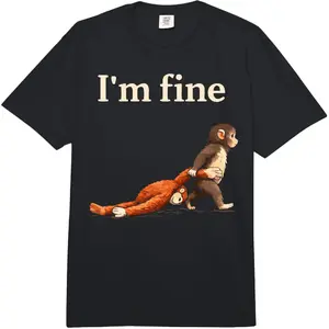 Sad Monkey Punch Meme with an Orange Toy I'm Fine Colors Adult  T-Shirt