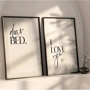 2pc Set,Bedroom Wall Art Prints, Dear Bed I Love You, Bedroom Wall Decor, New Home Gift, House Warming Gift, Home Wall Art Prints, Canvas Wall Art, Unframed, Classic Prints