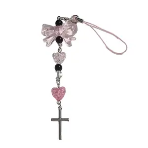 Heart Cross Bead Pendants Phone Charm Straps Lanyard Purse Accessories