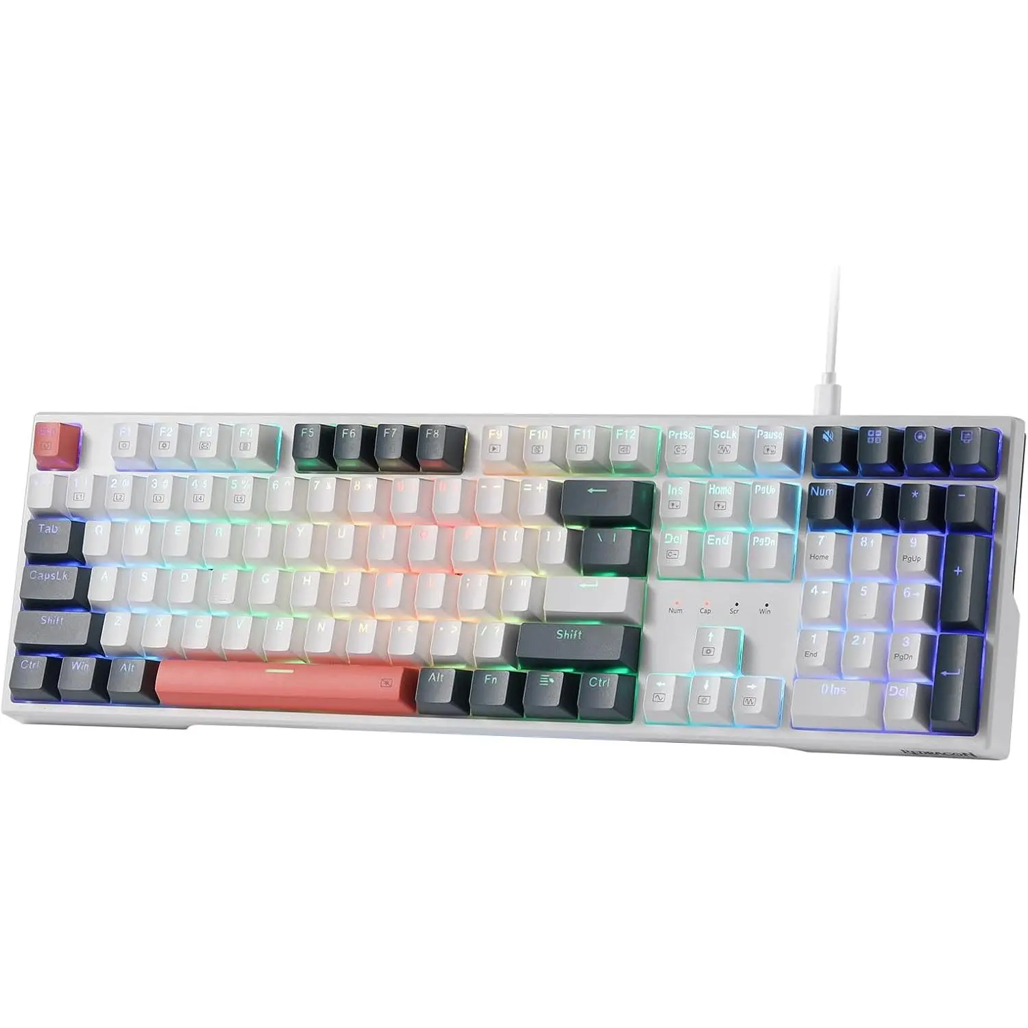 Redragon K668 RGB Gaming Keyboard, 108 Keys Wired Mechanical Keyboard w/Extra 4 Hotkeys, Sound Absorbing Foams, Upgraded Hot-swappable Socket, Mixed Color Keycaps x 2 Sets, Red Switch