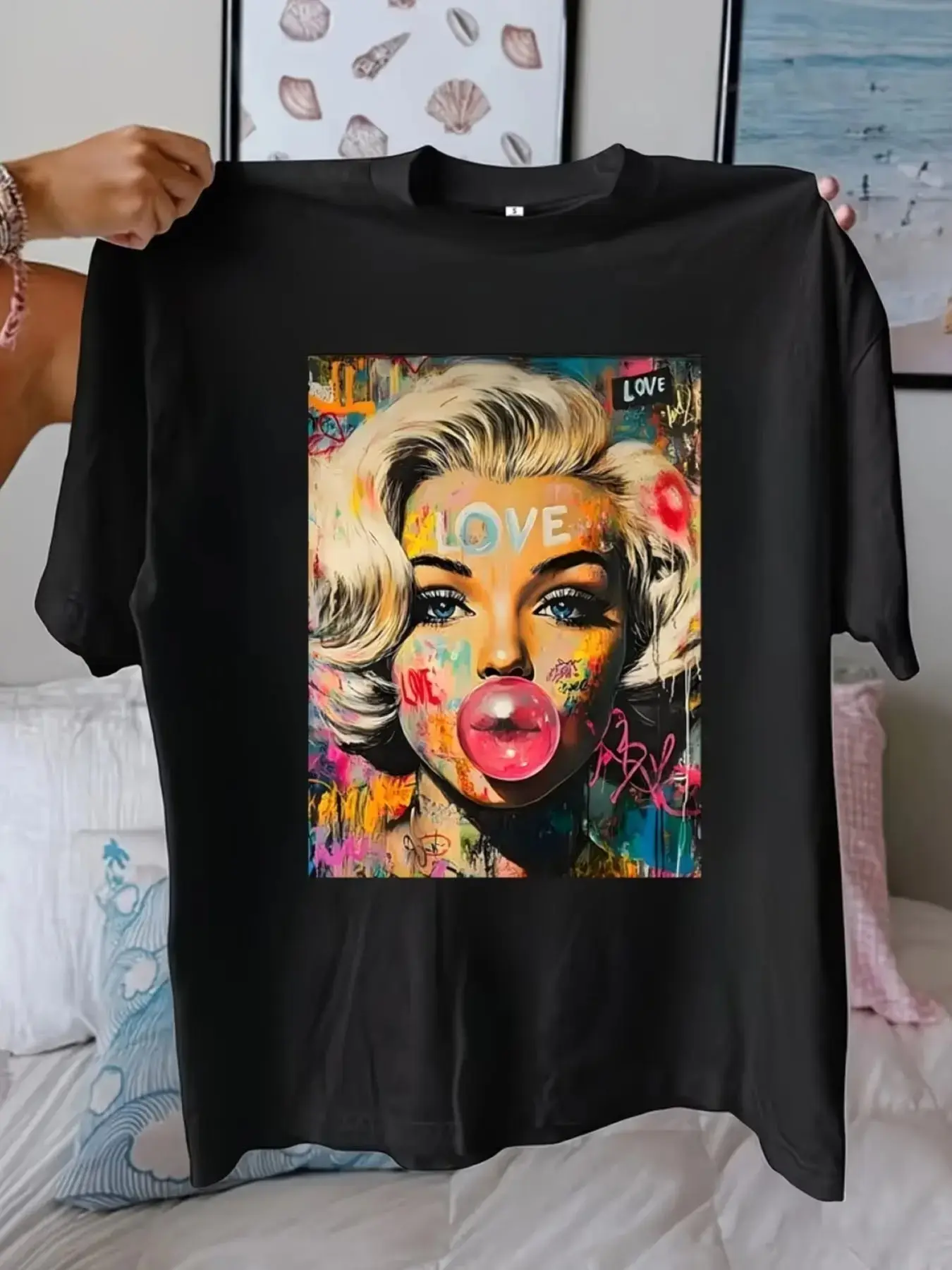 Graffiti Art Marilyn Monroe T-shirt Women's Pink Bubble Gum Print Everyday Statement Casual Top Summer