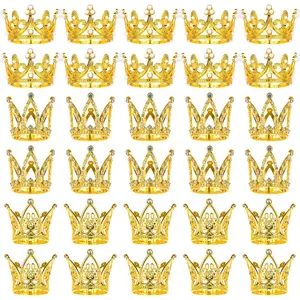 Pack of 30 Golden Crown Cake Topper, Mini Princess Headpiece Cake Decoration for Women Lady Girl Bridal Wedding Royal Themed Shower Decor