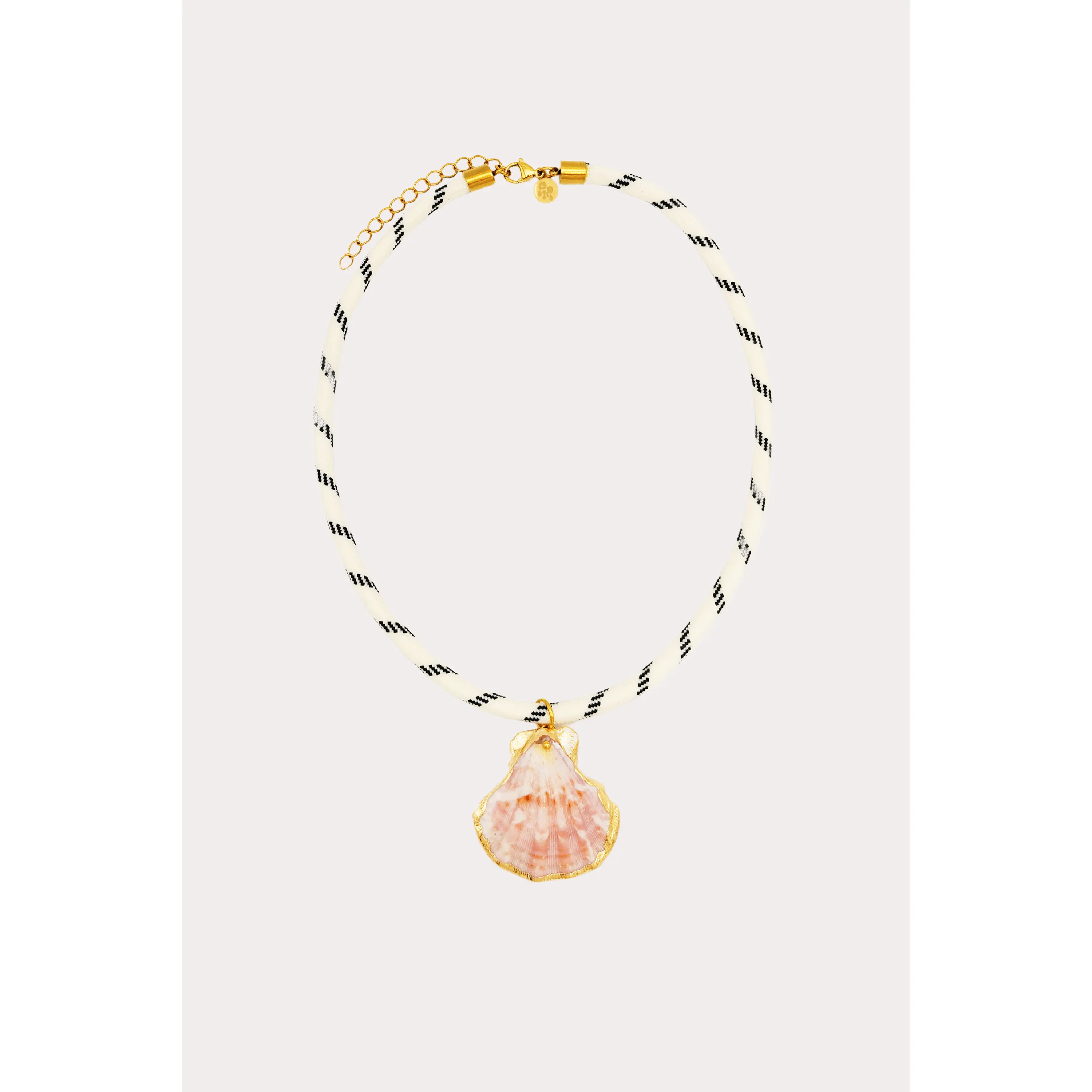 Shell Charm Paracord Necklace 16" Rope with Gold Shell Charm & Oversized Pearl Accent Stainless Steel Cord Jewelry