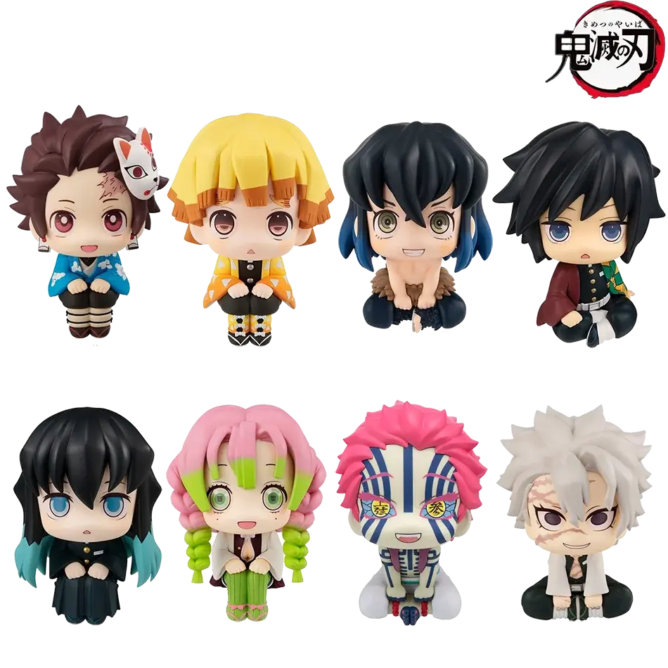 8Pcs/Set Demon Slayer Figure Toy Anime Kimetsu no Yaiba Q Version Sitting Lookup PVC Figurine Model Doll Birthday Gifts