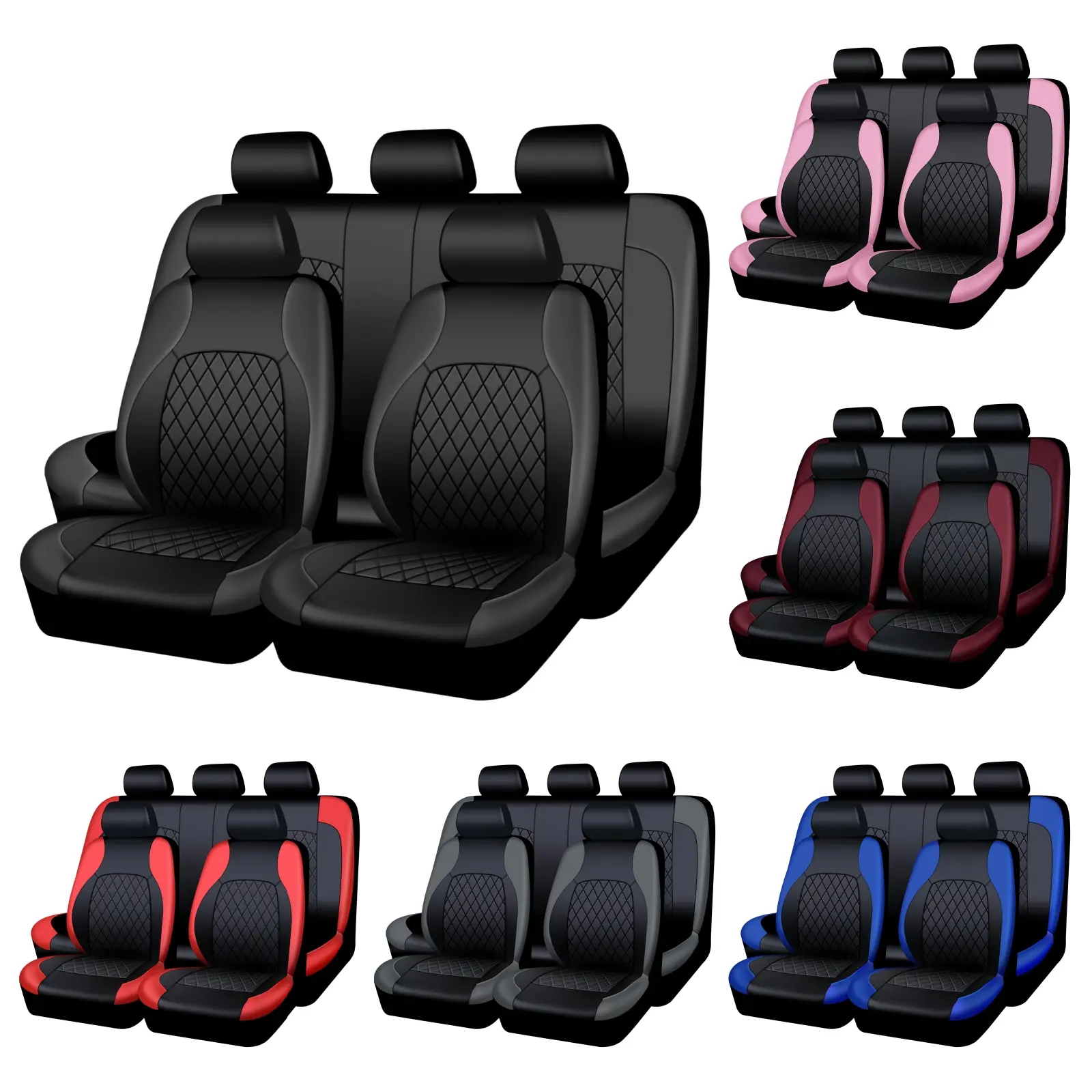 AUTOYOUTH PU Leather Car Seat Covers, Diamond Quilted Design, Waterproof Stylish Car Seat Protectors, Universal Fit for Cars Trucks SUVs Vans, Easy to Install, Airbag Compatible, Car Interior Accessories