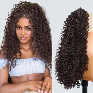 TwiceBeauty 20Inch Ponytail Extension Drawstring Afro Kinky Curly Fluffy Hair ponytail Clip in Soft Natural Hair Extensions Dark Brown Synthetic Style Curly Hairpiece for women Daily Party Use