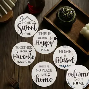 6pcs Wooden Coasters Set, Sweet Home Decor Gift, Country Style Table Mats, Coffee Table Decoration, Home Accessories