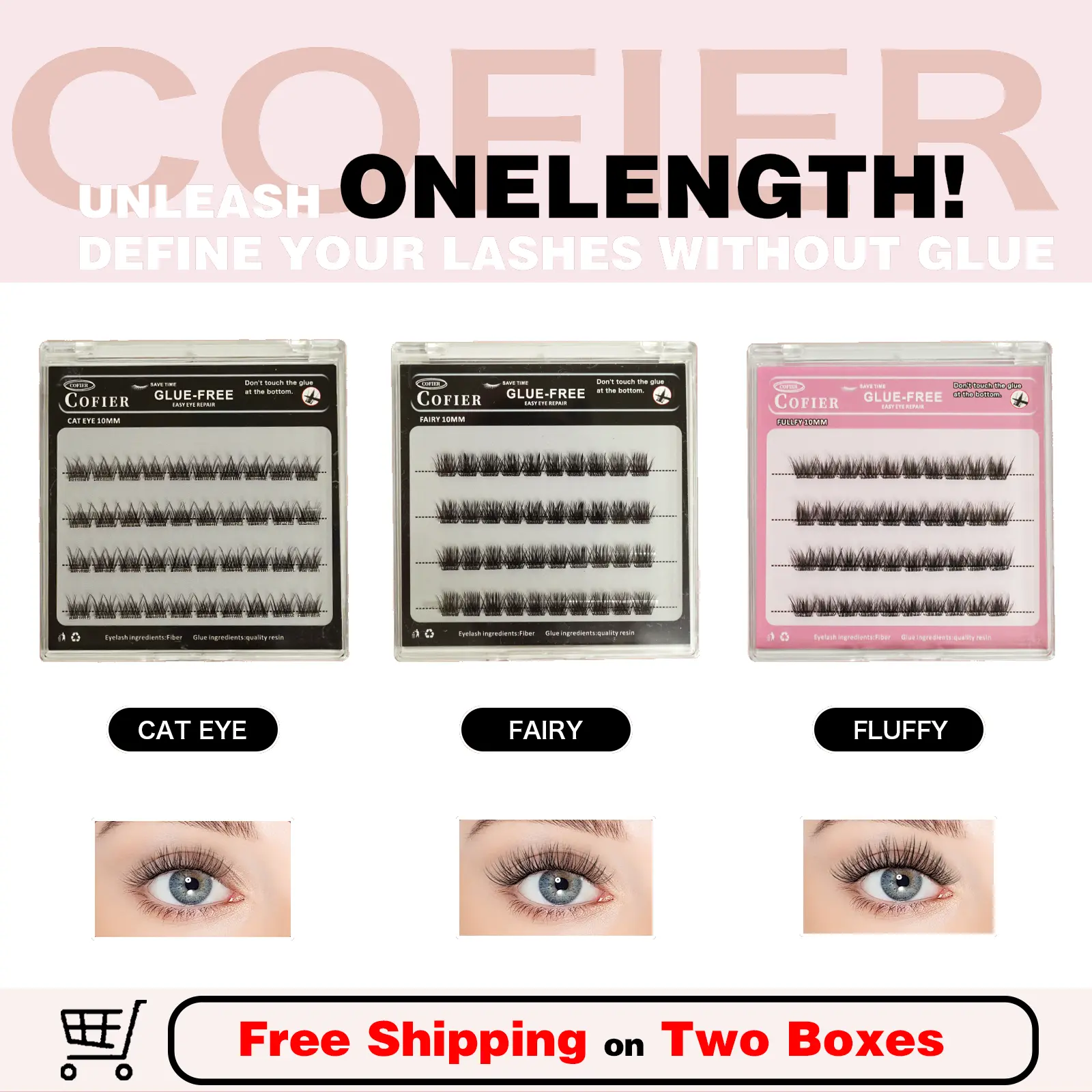 (Live3) Cofier No-Glue Clusters Lashes, 40 PCS Press-On Self-Adhesive False Eyelashes, Flawless Gentle Lightweight, 10/12/14mm Uniform Length, Beginner-Friendly for Natural Makeup #Summervibes, False Eyelashes & Adhesives, High Quality Eyelashes