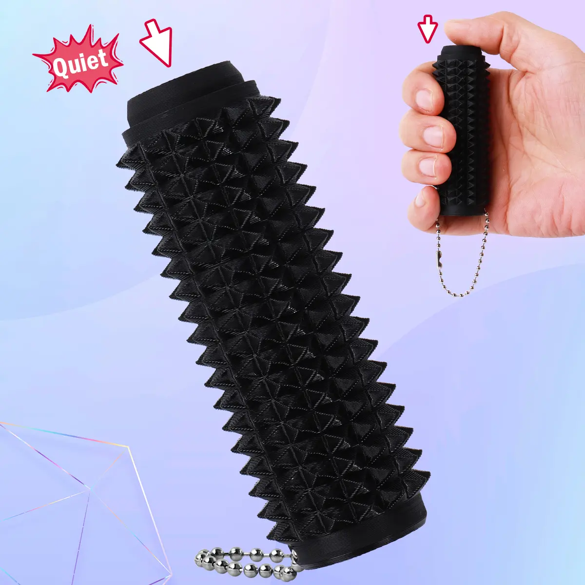 3D Printed Quiet Clicky Spiky Sensory Keychain - Non-Spinning, Thick-Material Anxiety Relief Products for ADHD, Portable Pocket Stress Stim Tool