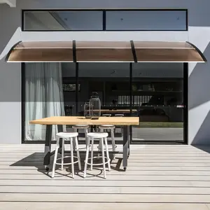 【Summervibes】Ubesgoo Window Awning Door Canopy, Polycarbonate Cover Front Door Outdoor Patio Awning Canopy UV Rain Snow Sunlight Protection Hollow Sheet, Brown Board & White Bracket