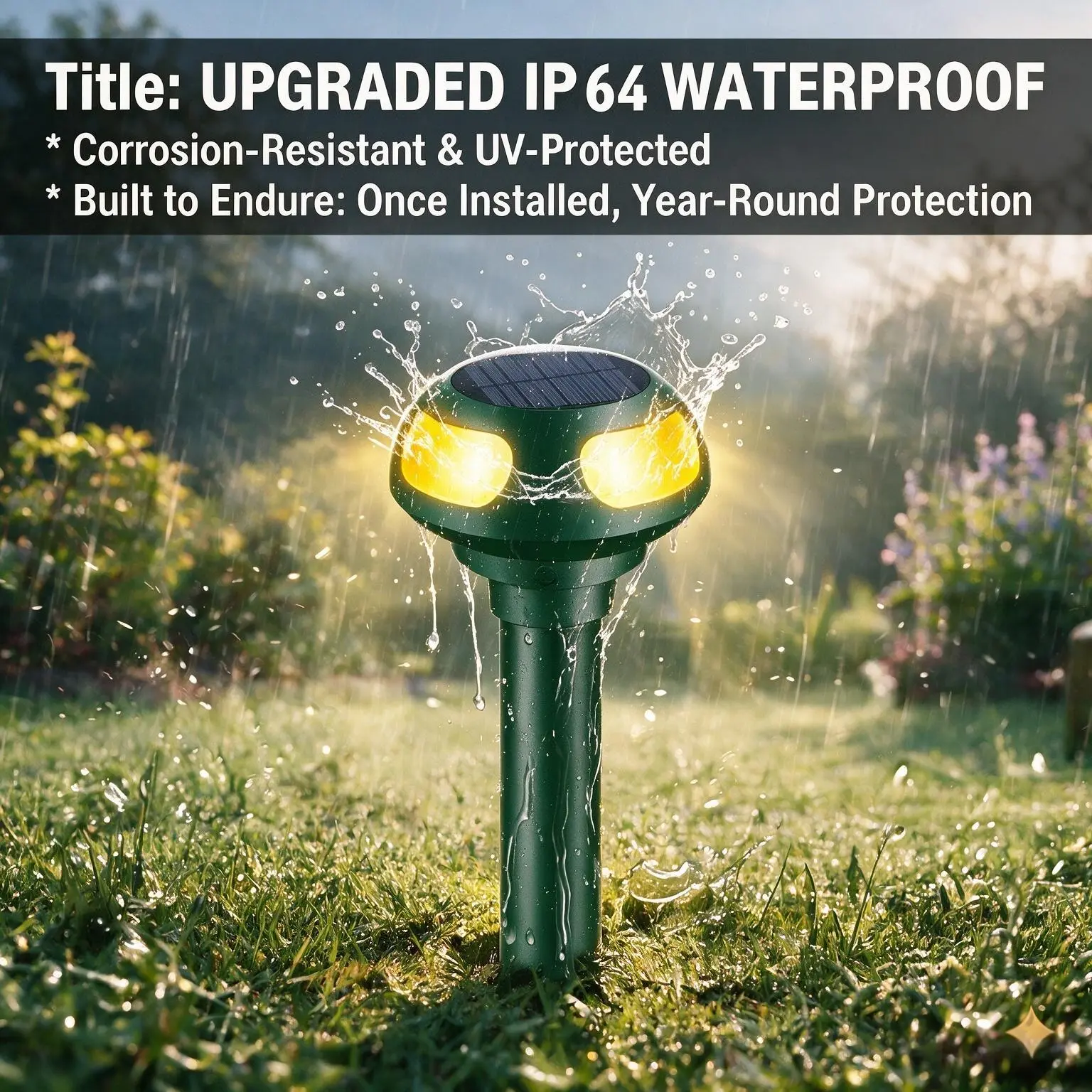 2-Pack Upgraded Ultrasonic Solar Pest Repellent Post, All-in-1 Sound Wave Device for Outdoor Lawn Garden - Repels Moles, Snakes, Rats