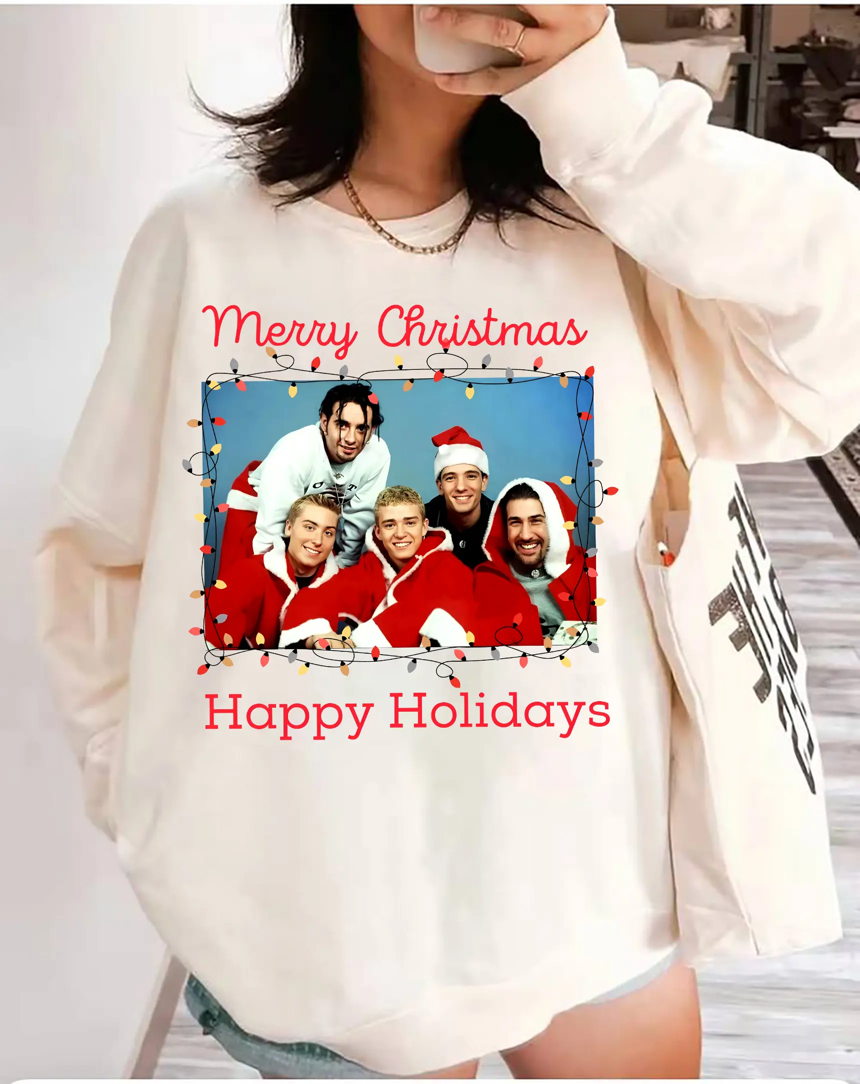 NSYNC Merry Christmas And Happy Holidays Sweatshirt, NSYNC Boy Bands Sweatshirt, Gift for Music Lovers