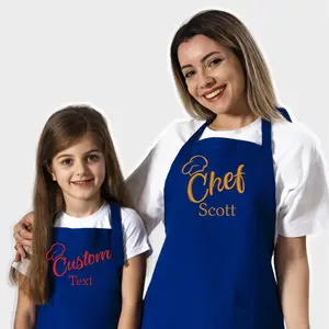 Personalized Chef Cooking Apron with Pocket Custom Embroidery for Men & Women Gift BBQ Grill 100% Cotton Durable Apron with Name Embroidery, Thanksgiving Day Gift, Youth and Toddler Apron