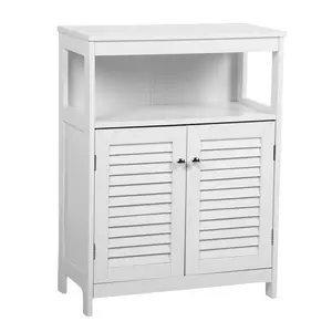 Bathroom Storage Cabinet White Water Proof Wooden Freestanding Cabinet with Removable Shelf Shutter Doors for Home Hotel