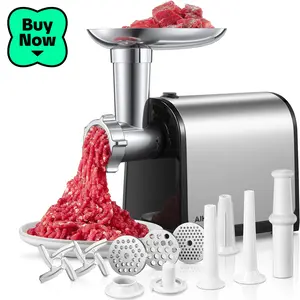 Electric Meat Grinder, Sausage Stuffer with 3 Sausage Tubes, 2 Blades, 3 Plates, 3200W Max, Meat Grinder Heavy Duty for Home Kitchen Use, Stainless Steel (Black)