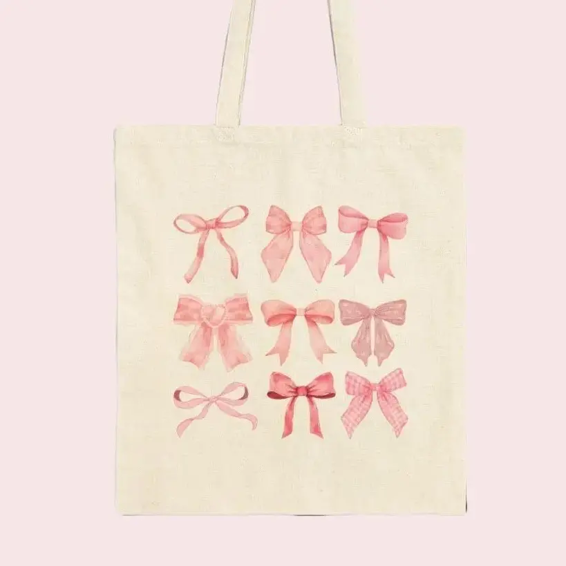 Coquette Cute Girly Bow Cotton Canvas Tote Bag - Perfect for Bachelorette and Bridesmaid Gifts