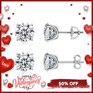 Delzzad S925 Solitaire Four Prong Earrings Butterfly/Screw Back D Color VVS Synthetic Moissanite Stud Earrings Daily Costume Jewelry Accessories Perfect for Any Occasion & Everyday Wear Birthday Anniversary Gift for Women