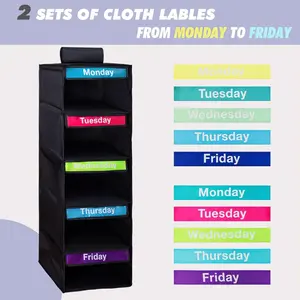 Kids' Clothing Organizer, Multi-Layer Closet Storage Bag, Foldable 6/5 Layers Wall-Mounted Rack, Weekly Day Markers Monday-Saturday, Bedroom Storage Organizer
