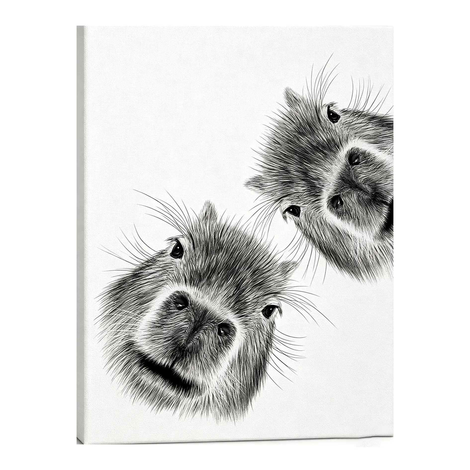 12x18 Inch Cute & Curious Capybara Framed Wall Art | Black and White Animal Canvas Print, Minimalist Style Poster for Home Decor — Suitable for Bathrooms, Bedrooms, Kids' Rooms, Nurseries, and Hallways