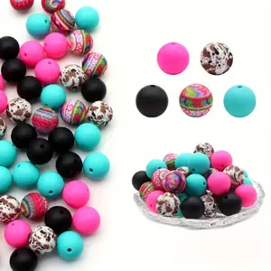 50pcs of Western Shining Cow Pattern Silicone Beads, perfect for making keychains, lanyards, hands, and necklaces