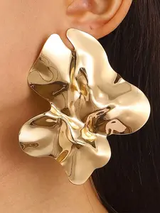 Statement Chunky Gold Large Silver Earrings for Women Trendy, Big Irregular Dainty Liquid Metal Stud Earrings Simple Prom Party Jewelry Gift, All Seasons Wear Jewelry