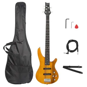 Electric 5-String Bass Guitar - Full Size, Bag Strap & Pick Connector Wrench Tool, Transparent Yellow, White, Black, Natural Wood Finish, Durable & Stylish Design, Musician Gear, Professional Look, Classic Style, Sturdy Construction, Guitar Ac