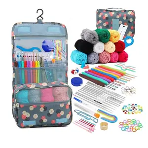 Flower Pattern Bag Crochet Yarn Set, 1 Set Hanging Storage Bag, DIY Crochet Tool Yarn Winder with Yarn Handmade Kit for Adults, Crafts, Yarn Ball Winder
