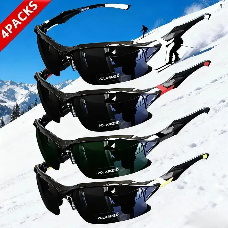 4 Packs Rimless Polarized Sports Sunglasses for Men & Women, Windproof Outdoor Sun Glasses, Ideal for Running, Baseball, Fishing, Golf & Driving | LED Lighted Witch Yard Stakes, Day of the Dead Tablecloth, Friday the 13th Decorations