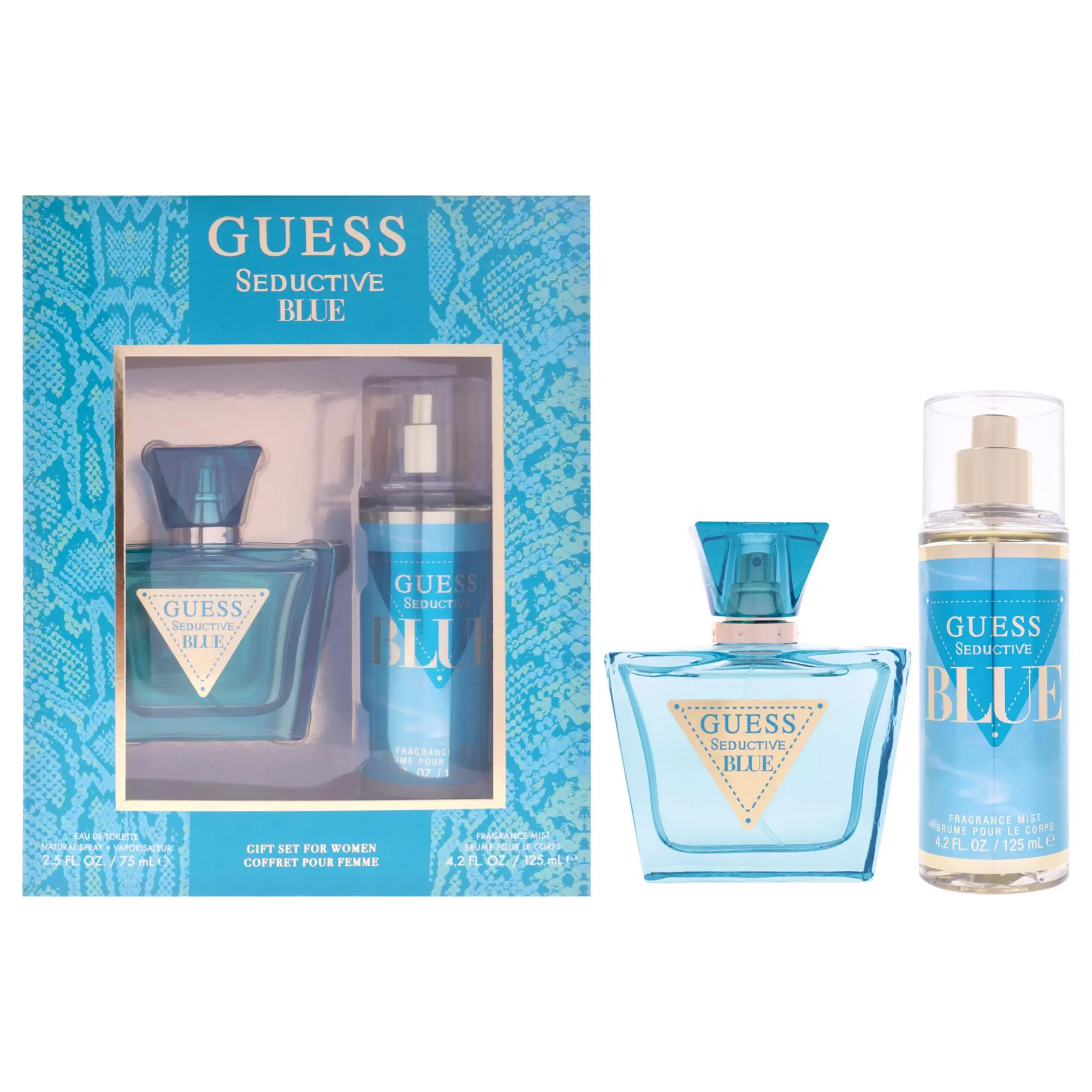 Guess Seductive Blue Unisex Fragrance 2-Piece Gift Set - Dual Formats: 2.5oz EDT Spray, 4.2oz Fragrance Mist (Beauty & Personal Care Spray/Mist Set), Two Piece Set