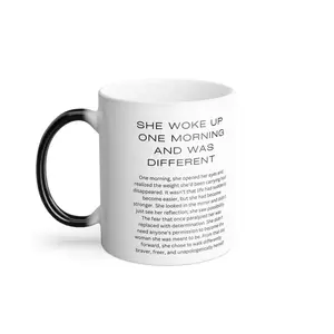 NW Legacy Tees Rewriting HER Story Color-Morphing 11oz Lightweight Glossy Ceramic Coffee Mug - Reusable, Washable, Versatile Kitchen Drinkware with Bookish Slogan & Emotional Quote for Daily Use, Coffee Mugs, Ceramic Mugs