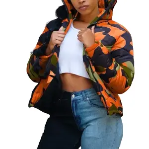 Orange and black Camouflage Women's Lightweight Jacket, Long Sleeve Coat for Comfort - Coats, Womenswear