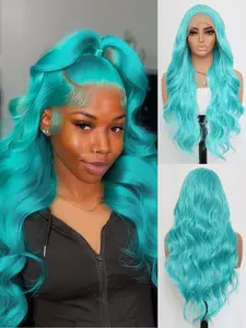 28 Inches Long Body Wave Lace Front Wigs Blue Body Wave  Wig For Women 180% Density Glueless 13x4 HD Lace Front Wigs Hand-woven wig 180% Density, Adjustable Drawstring Cap & HD Lace for Natural Look, Unisex for All Ethnicities, Easy Wig Application, Elega