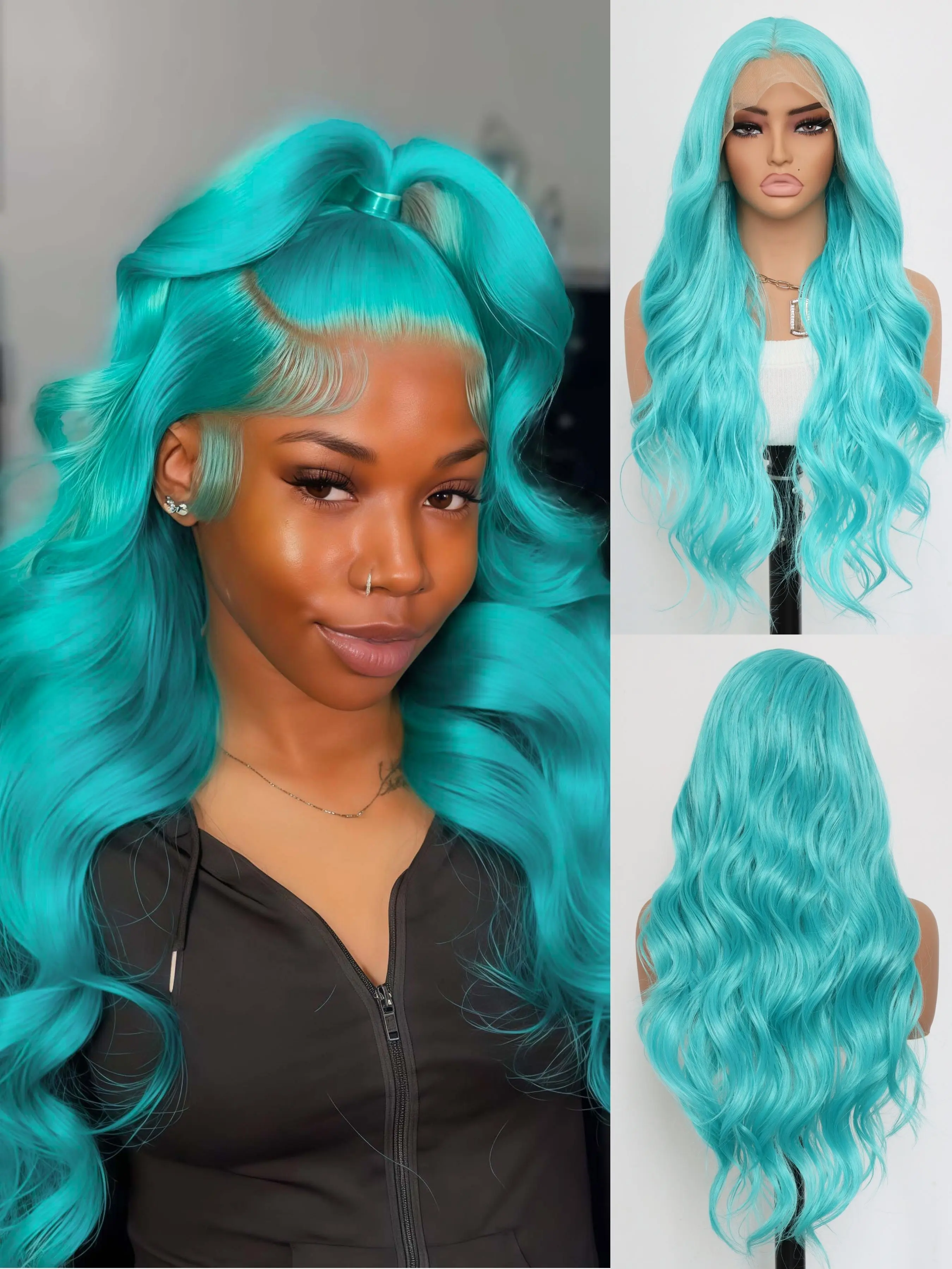 28 Inches Long Body Wave Lace Front Wigs Blue Body Wave Wig For Women 180% Density Glueless 13x4 HD Lace Front Wigs Hand-woven wig, Adjustable Drawstring Cap & HD Lace for Natural Look, Unisex for All Ethnicities, Easy Wig Application, Body Wave Hair