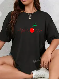 100% Cotton Heartbeat Cherry-Fruit Lovers of Cherries-Cherry Juice Lover T-Shirt