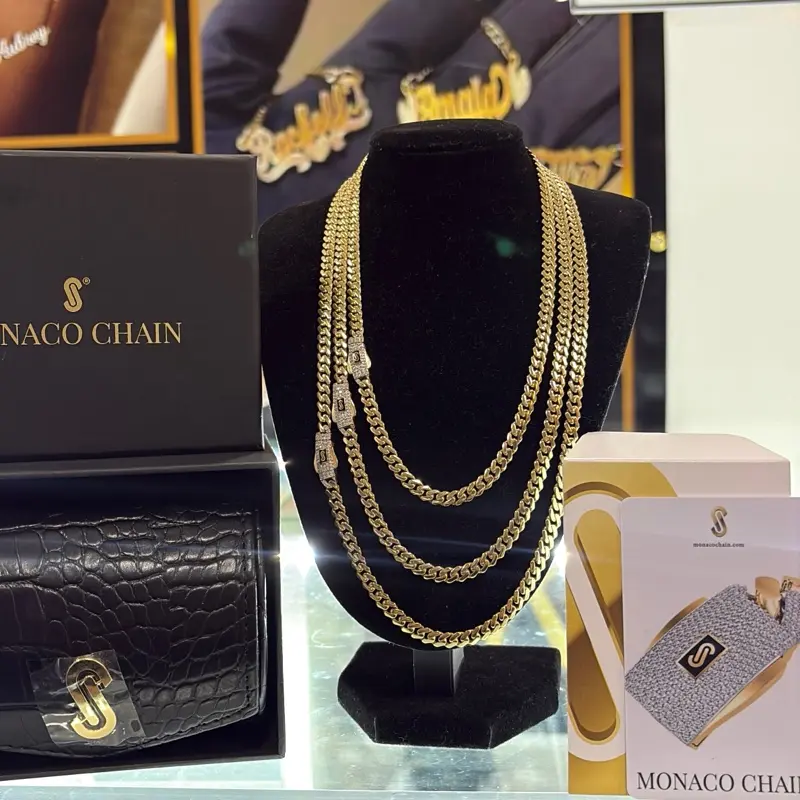 14KT Gold Monaco 5mm Chain 16-20” long Necklace with Certificate and box