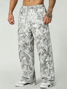 Men's Loose Camouflage Wide Leg Pants, Drawstring Waist, Breathable, Ideal for Fitness, Hiking, Street Skateboarding, Casual Wear, Tracksuit Pants