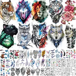Owl Tiger Lion Pattern Temporary Tattoo Sticker, 56 Sheets Long Lasting Realistic Fake Tattoo Sticker, Body Art Arm Thigh Tattoo Sticker for Women Men, Tattoo Paper