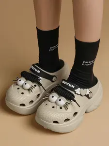 1 Pair Women's Cartoon Eye Chunky Platform Clogs, Adjustable Buckle Clogs | Cute Sweet Style | Ultra-Light EVA Platform Sole + Cartoon Eye/Heart Decor + Adjustable Heel Strap | Daily Outings / Campus Commute / Beach Vacation, Soft & Non-Slip Trendy Cl