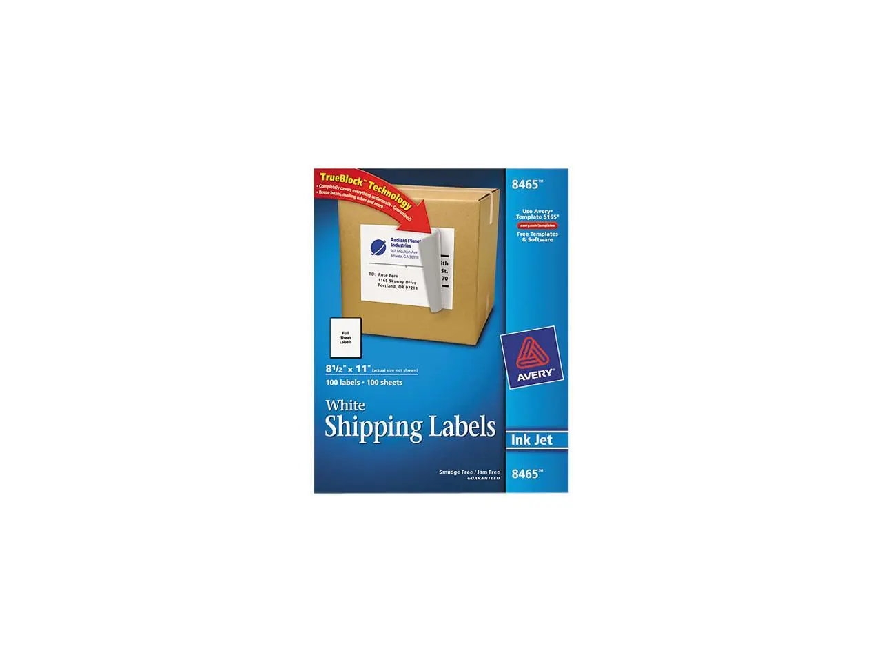 Avery 8465 Shipping Labels with TrueBlock Technology, 8-1/2 x 11, 100/Box