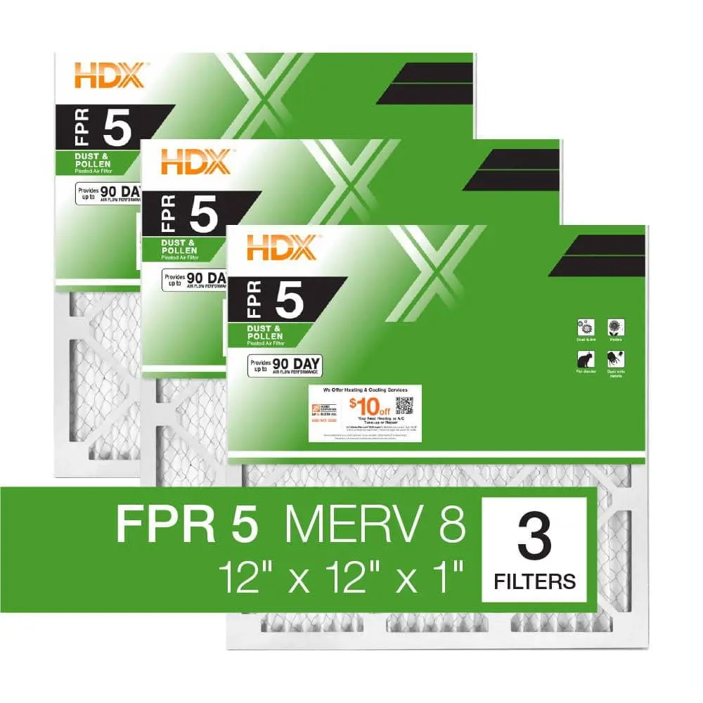 12 in. x 12 in. x 1 in. Standard Pleated Furnace Air Filter FPR 5, MERV 8 (1/3-Pack)