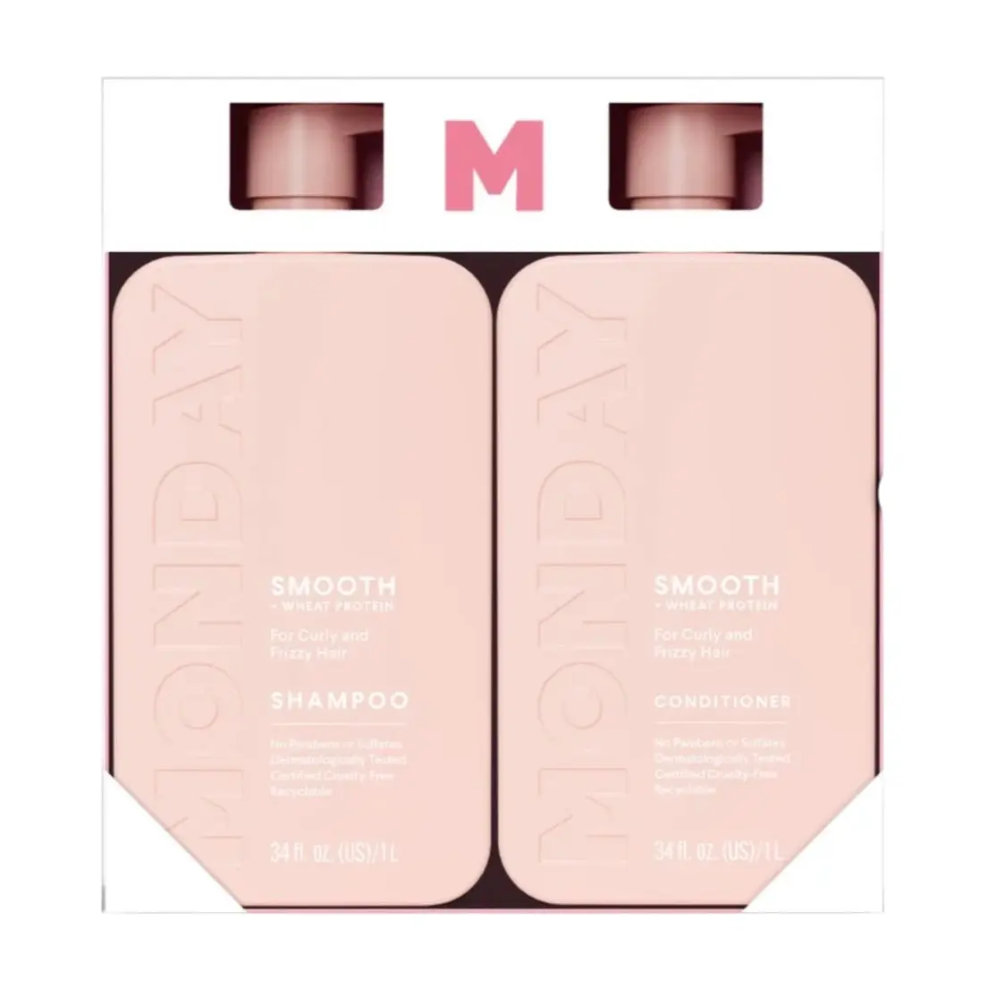 Monday Smooth Shampoo & Conditioner Set – Wheat Protein – For Curly & Frizzy Hair – 34 fl oz (2 Pack)