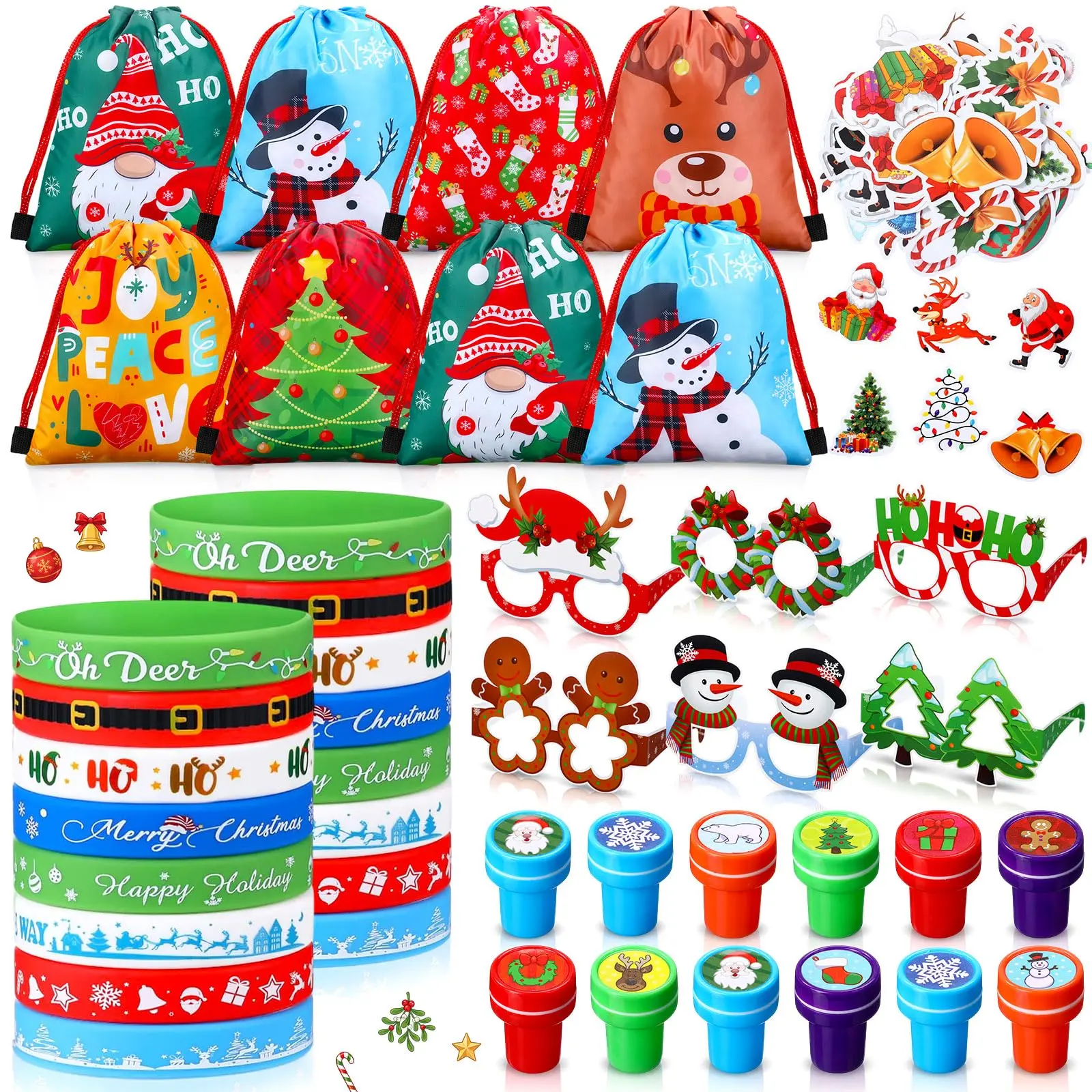 Christmas Classroom Gifts, 30/24/12 Sets Christmas Party Favors Xmas Goodie Bag Fillers Stationery Set Pencil Eraser Sticker Bags Stampers, Christmas Stocking Stuffers Return Gifts Class Christmas Gifts for Students Kindergarten Elementary Exchange Gifts