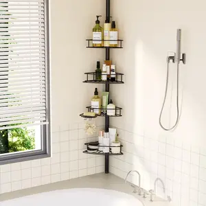 Corner Shower Caddy Tension Pole-4 Tier Adjustable Bathroom Shower Organizer with Soap Holder, Rustproof Shower Shelves Shower Rack for Inside Shower, Bathtub Shampoo Storage 30.7-118", Black