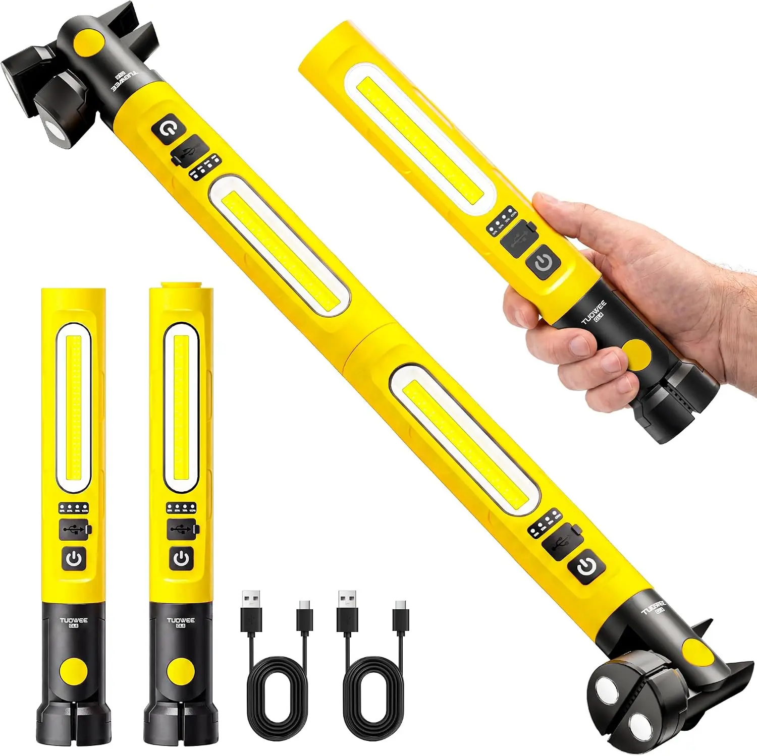 TUOWEE GL4 Magnetic Rechargeable Under Hood Work handy Light Bar, Detachable Dual Light Bars | 5 Modes Under Hood Work Light With 180° Swivel Head,360° Rotating Hook and Clip for Car Repair, Garage, Workshop, Camping