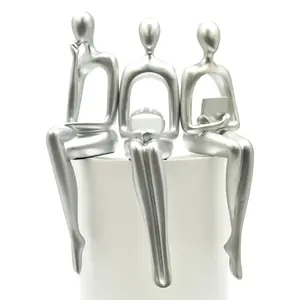 212 MAIN Silver Resin Collectible Figurines 3-Piece Set - Thinker, Fortune Teller, Reader Shelf Sitters, Office Home Decor Sculptures, Decoration Figure, Ideal Mens Gifts