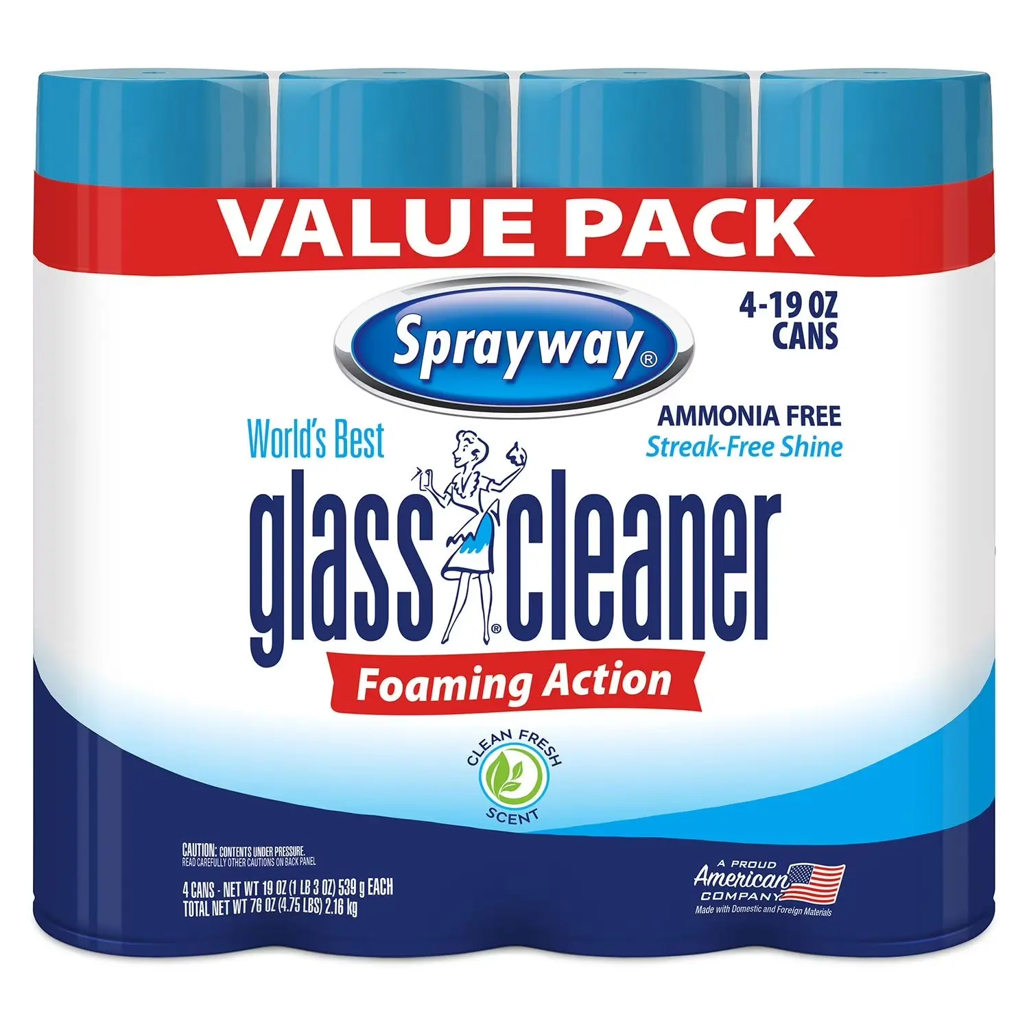Sprayway Ammonia-Free Mild Fresh Water Glass Cleaner - 19 oz, 4-Pack Value Set, Home Care Supplies, for Kitchen Windows, Indoor Use & Storage Box Cleaning