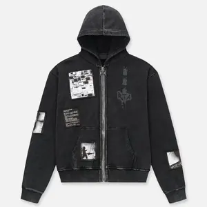 RTA Zev Zip Up Hoodie | Vintage Black Digital Patch