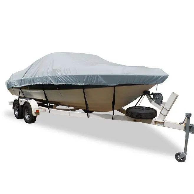 Heavy Duty Waterproof Boat Cover, 17'-19' Trailerable Marine Grade Polyester Canvas, Fits 17ft-19ft V-Hull Tri-Hull Boat