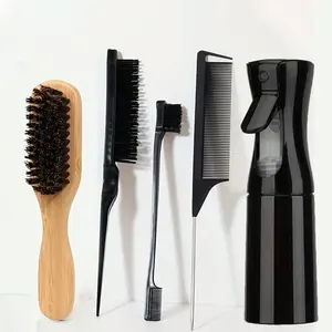 Luxury Hair Styling Comb Set, Boar Bristle Brush, Boars Hair Brush, Mustache Comb, Detangling Comb, Edge Control Comb, Smooth Curly Hair, All Hair Types